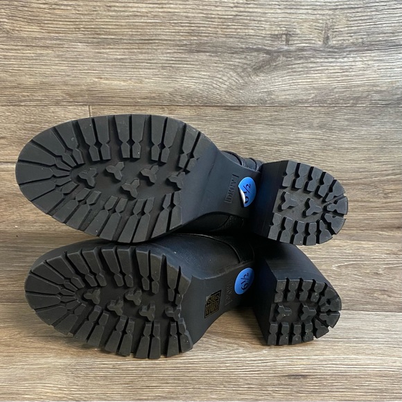 Dkny Platform Ankle Boots Wmns 6 Black Faux Leather Buckle Laceup Zip Grunge - Picture 7 of 8